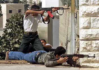 "Palestinians" with red tape