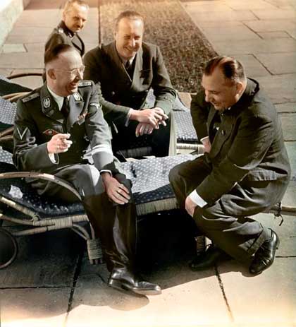 Heinrich Himmler, Walther Hewel, Martin Bormann sharing a joke on the Berghof terrace