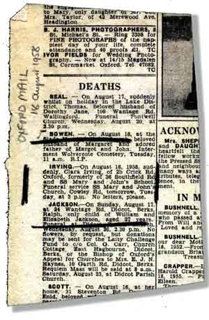 Clara obit 18.8.58