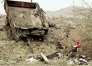 Refugee tractor wreckage
